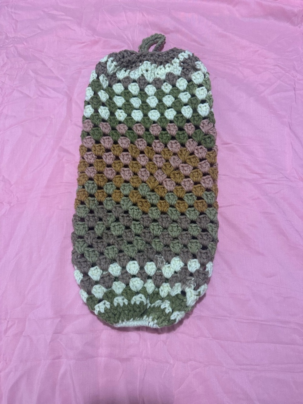 Handmade Crochet Plastic Bag Holder in Earth Tones